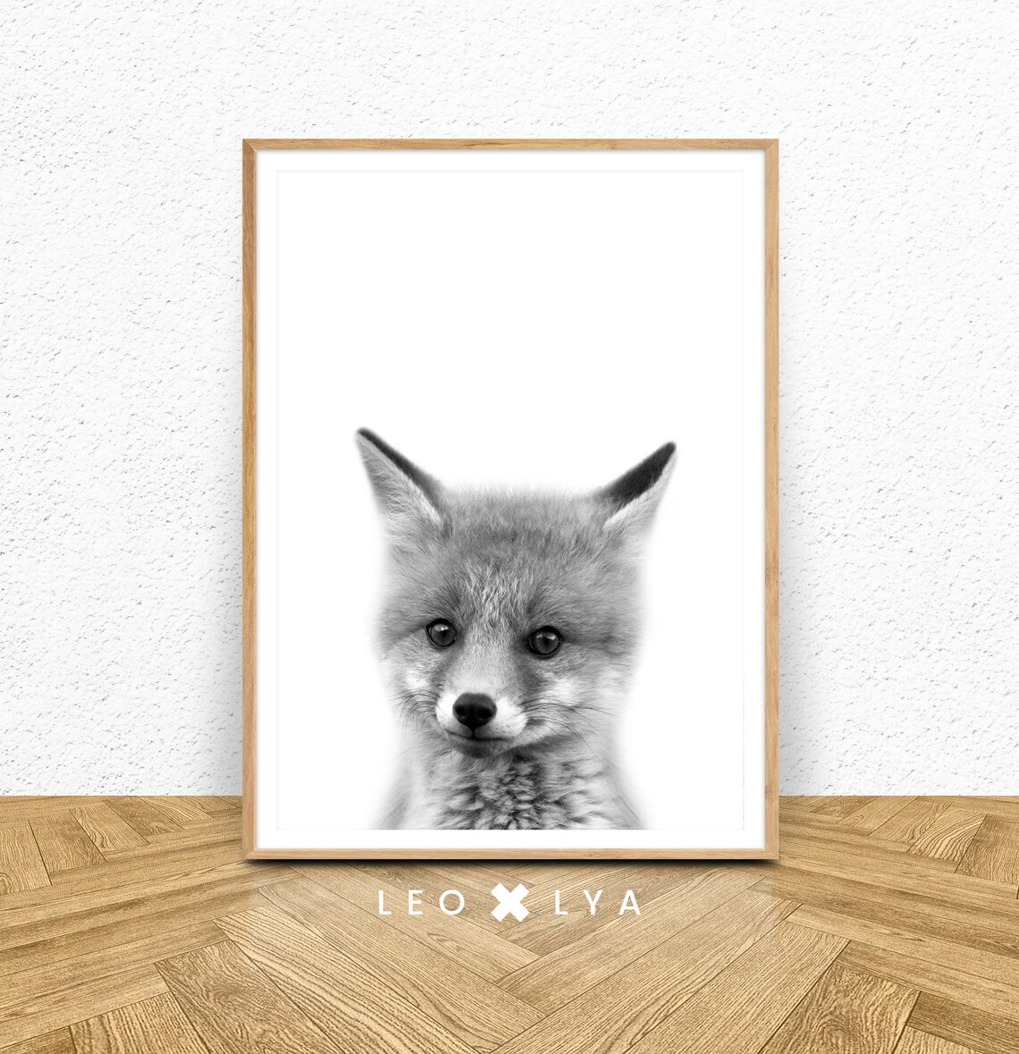 Fox Cub Nursery Decor Art Print, Minimalist Black And White