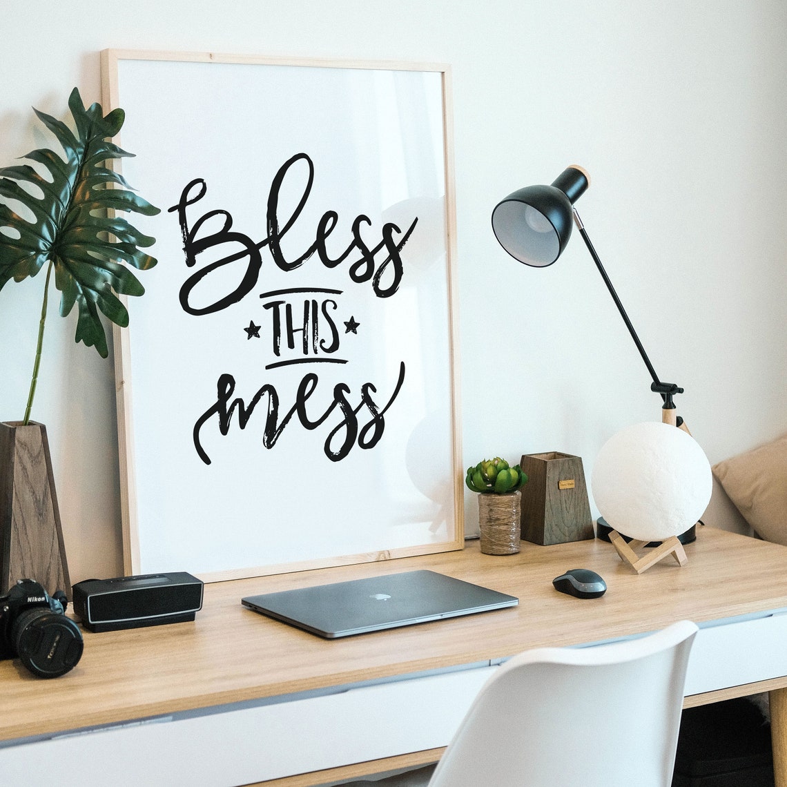 Bless This Mess Brush Script Farmhouse Family Home Quote Poster - Image 2