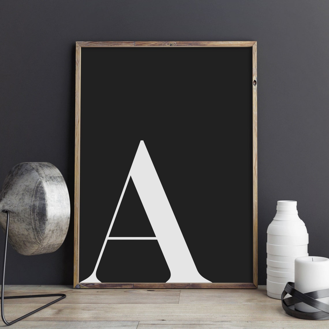 Letter A Monogram Serif Black White Initial Minimalist Art Print - Image 3