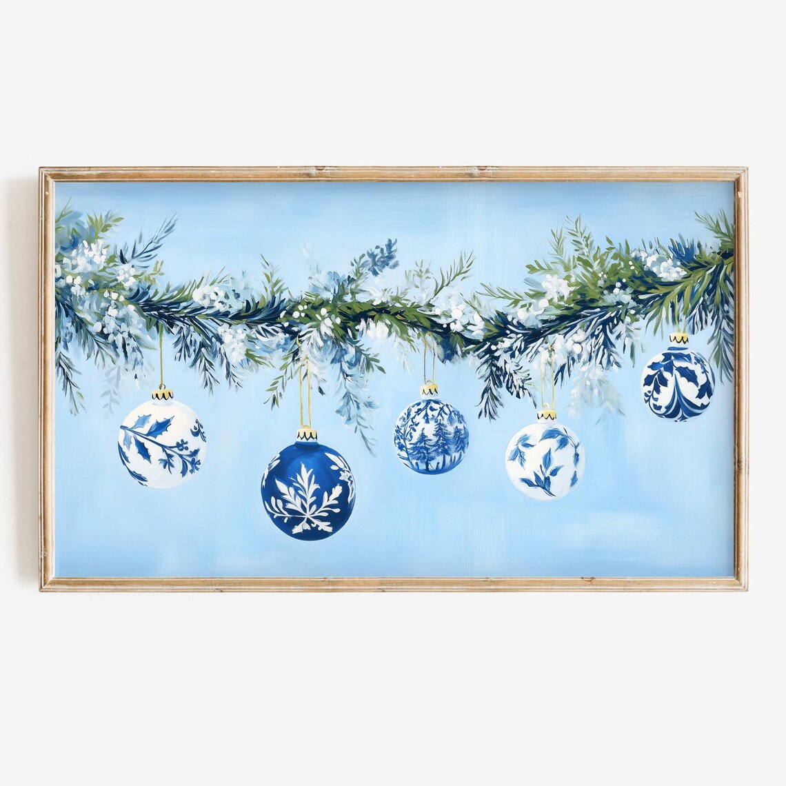 Blue Chinoiserie Christmas Ornaments Garland Art Print