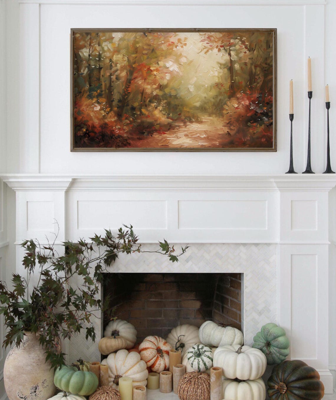 Textured Autumn Forest Path Impressionist Fall Foliage Art Poster - Image 3