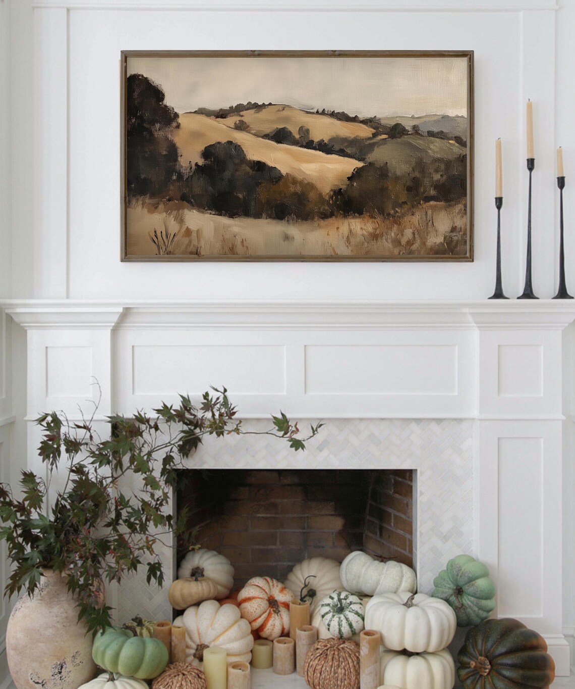 Neutral Rolling Hills Autumn Countryside Beige Farmhouse Art Poster - Image 3
