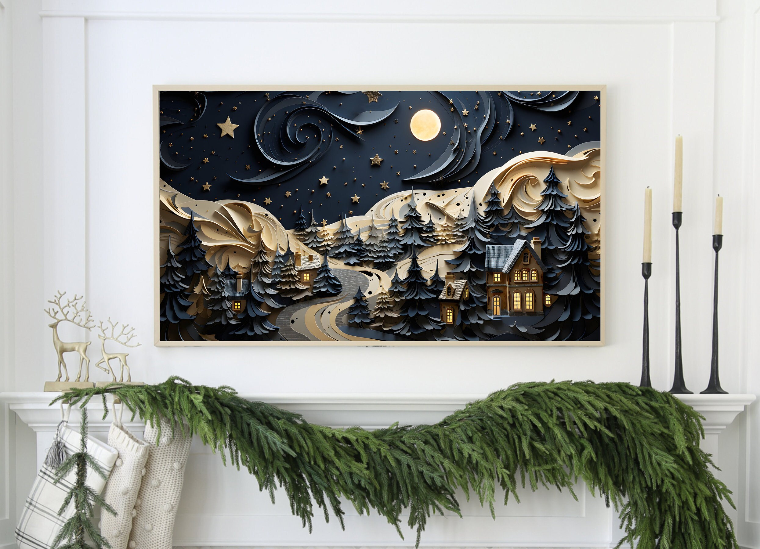 Christmas Village Holiday Houses Winter Art Print - Image 3