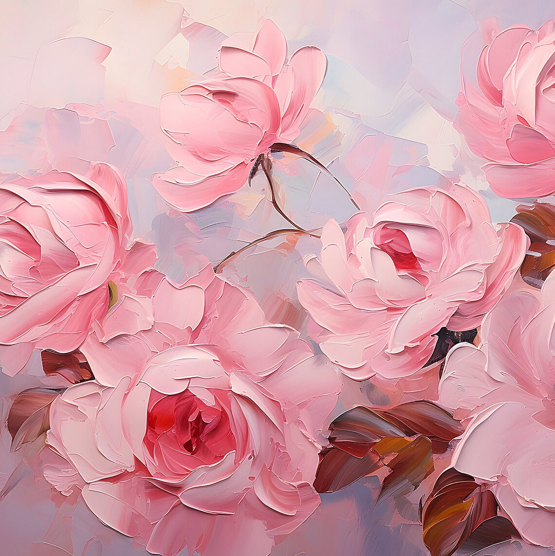 Pink Peony Roses Bouquet Lavender Textured Impasto Floral Poster - Image 4