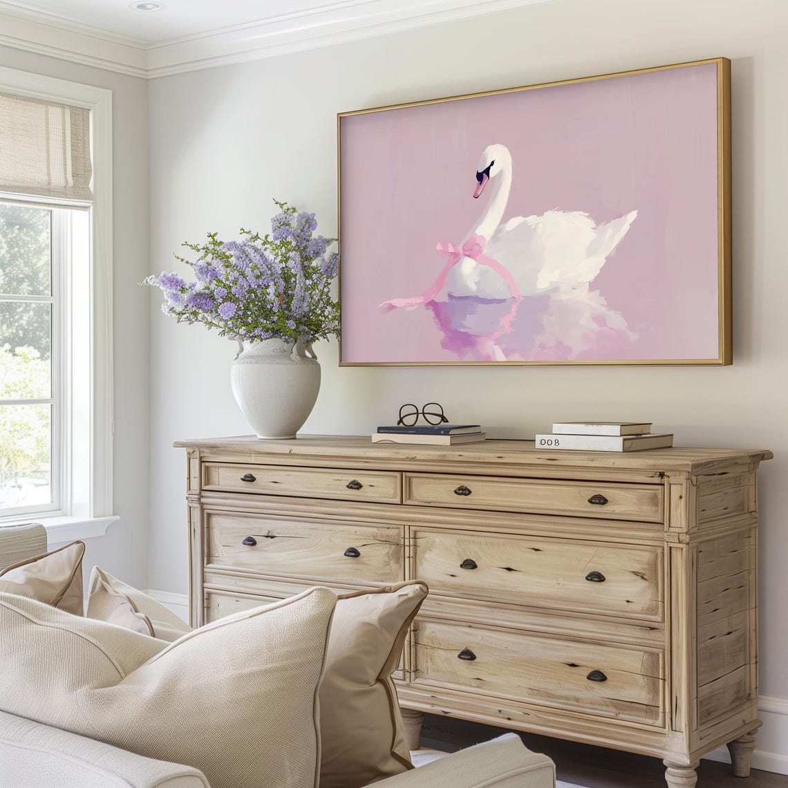 White Swan With Pink Bow Coquette Valentines Pink Spring Wall Poster - Image 6