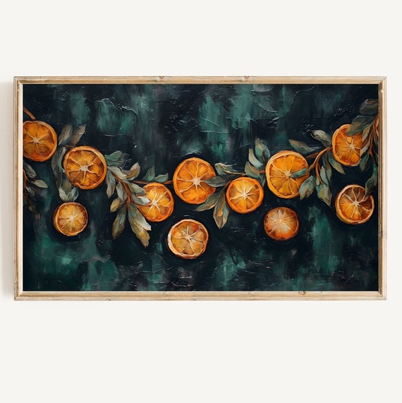 Vintage Christmas Botanical Citrus Garland Art Print