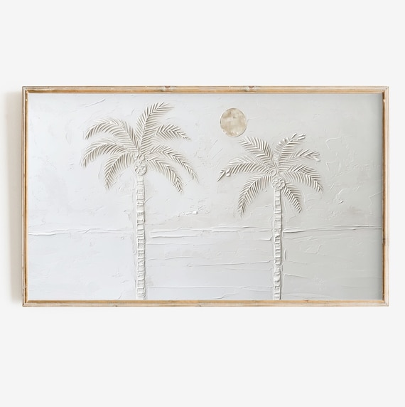 Minimalist Palm Tree Painting, Neutral Tropical Beach