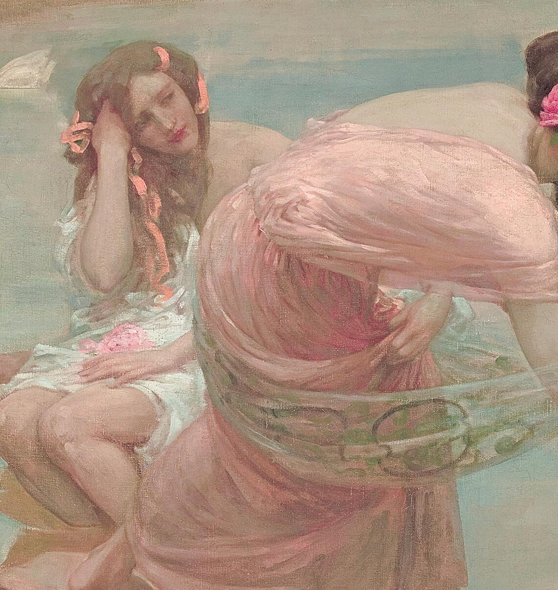 Vintage Women With Swans Feeding Rose Whimsical Swan Painting Poster - Image 2