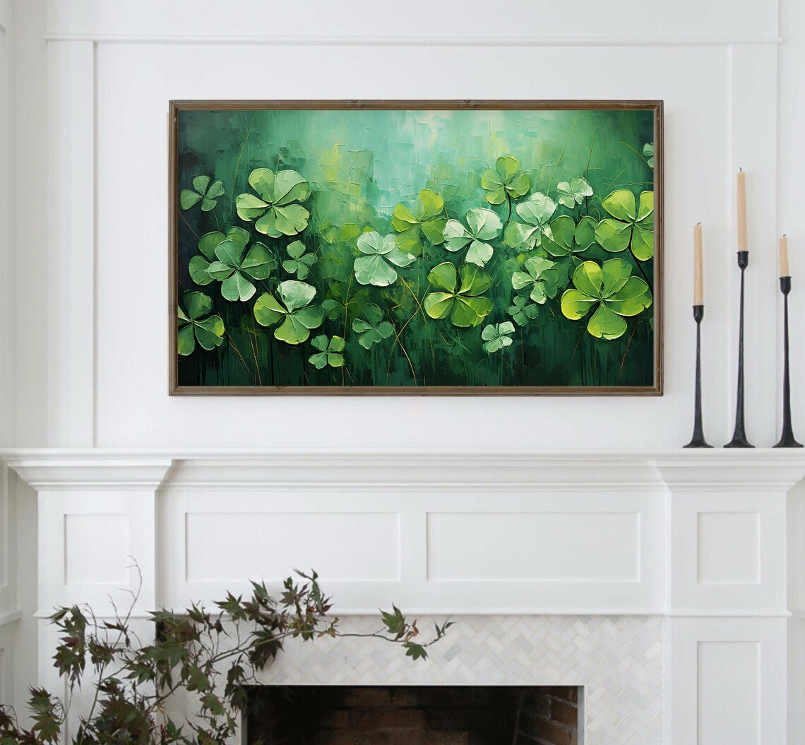 St Patricks Day Green Abstract Clover Art Print - Image 4