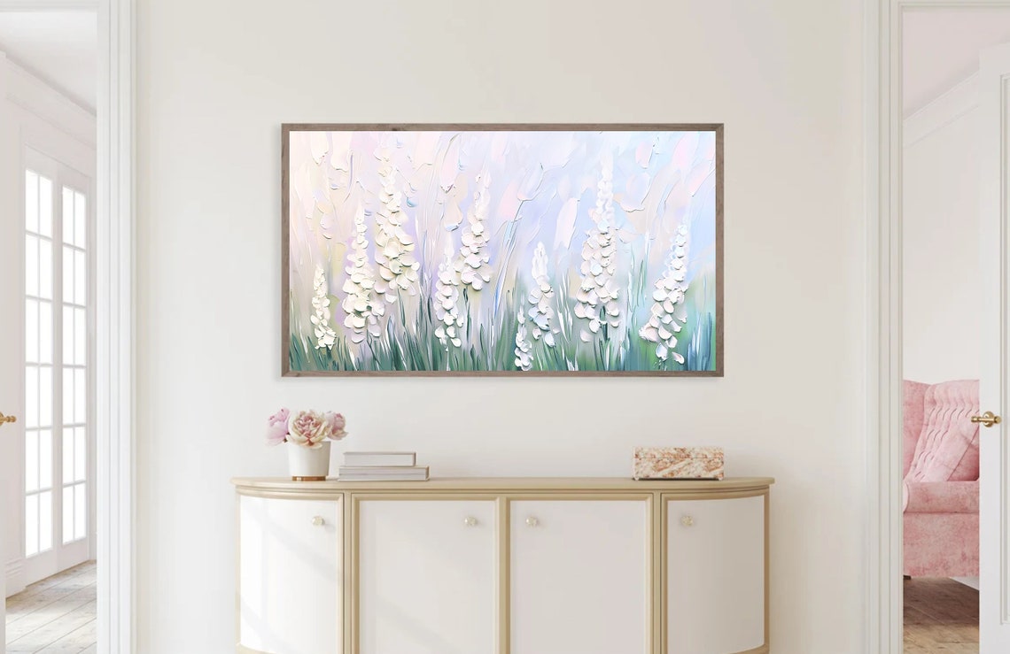Textured White Wildflower Impasto Pastel Spring Garden Meadow Wall Art - Image 3