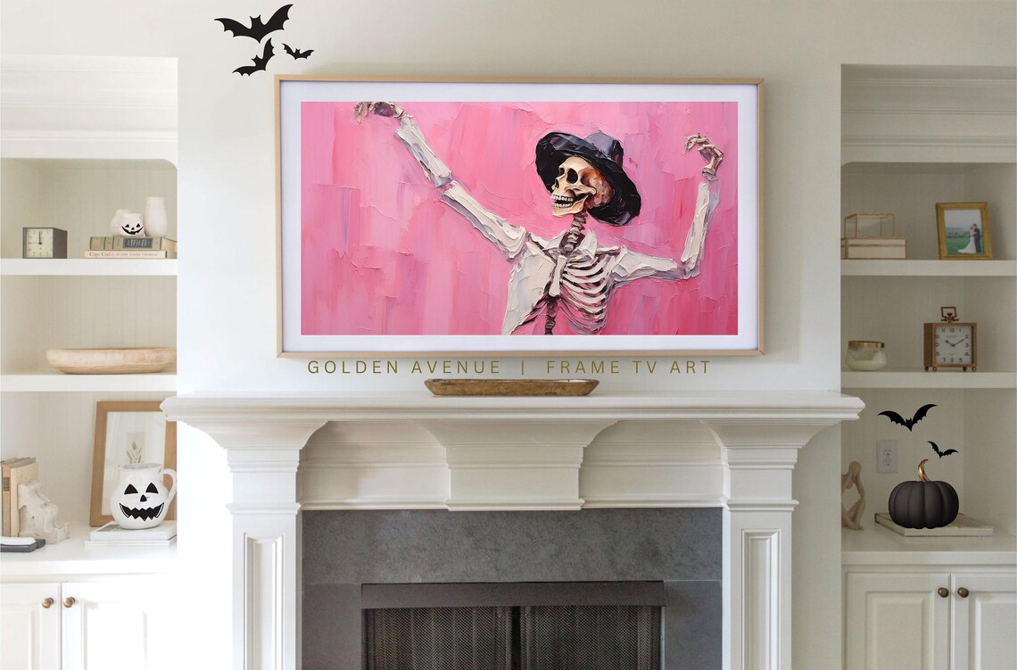 Pink Halloween Dancing Skeleton Pop Art Print - Image 2