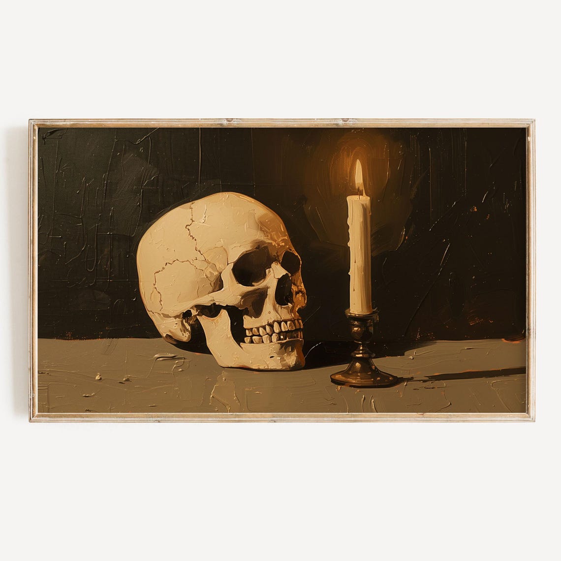 Vintage Skull With Candle Still Life Dark Academia Moody Wall Art
