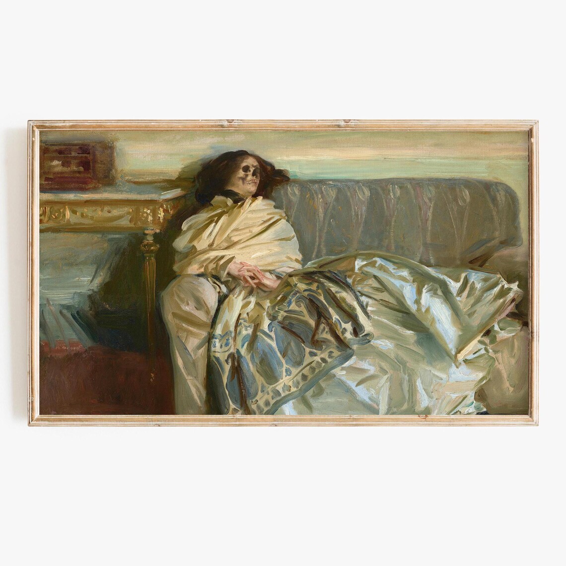 Reclining Woman Skull Face Vintage Oil Painting Dark Elegant Poster