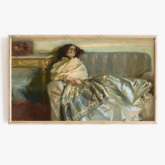 Reclining Woman Skull Face Vintage Oil Painting Dark Elegant Poster