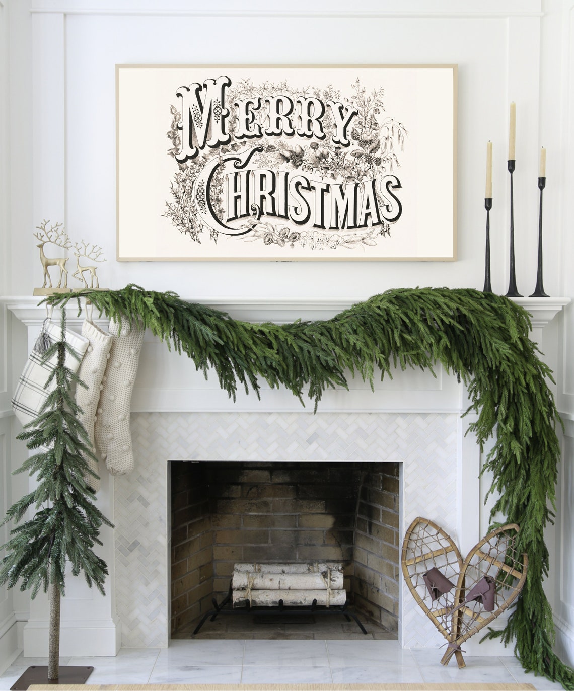 Merry Christmas Victorian Typography Holly Botanical Holiday Poster - Image 3
