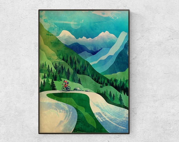 Woman Cyclist Ascending Cycling Art Print