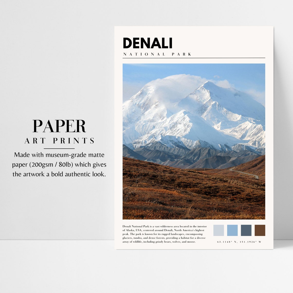 Denali National Park Mountain Peak Snow Tundra Alaska Poster - Image 3