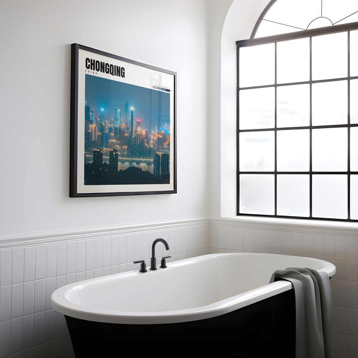 Chongqing China Neon Night Skyline River Panorama City Poster - Image 2