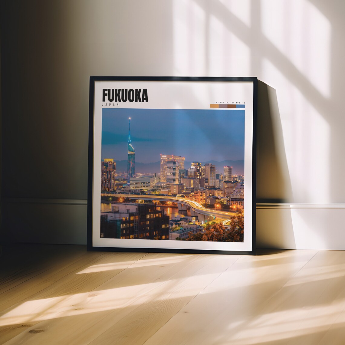 Fukuoka Japan Night Skyline Fukuoka Tower Highway Lights Poster - Image 3