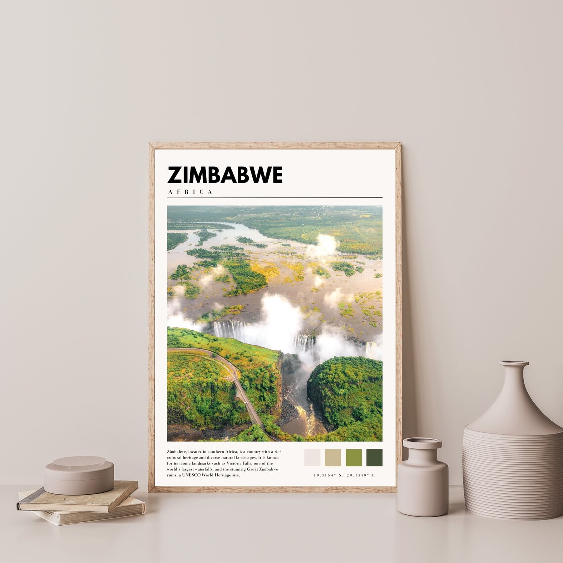 Zimbabwe Africa Victoria Falls Mist Aerial Zambezi River Travel Poster - Image 4