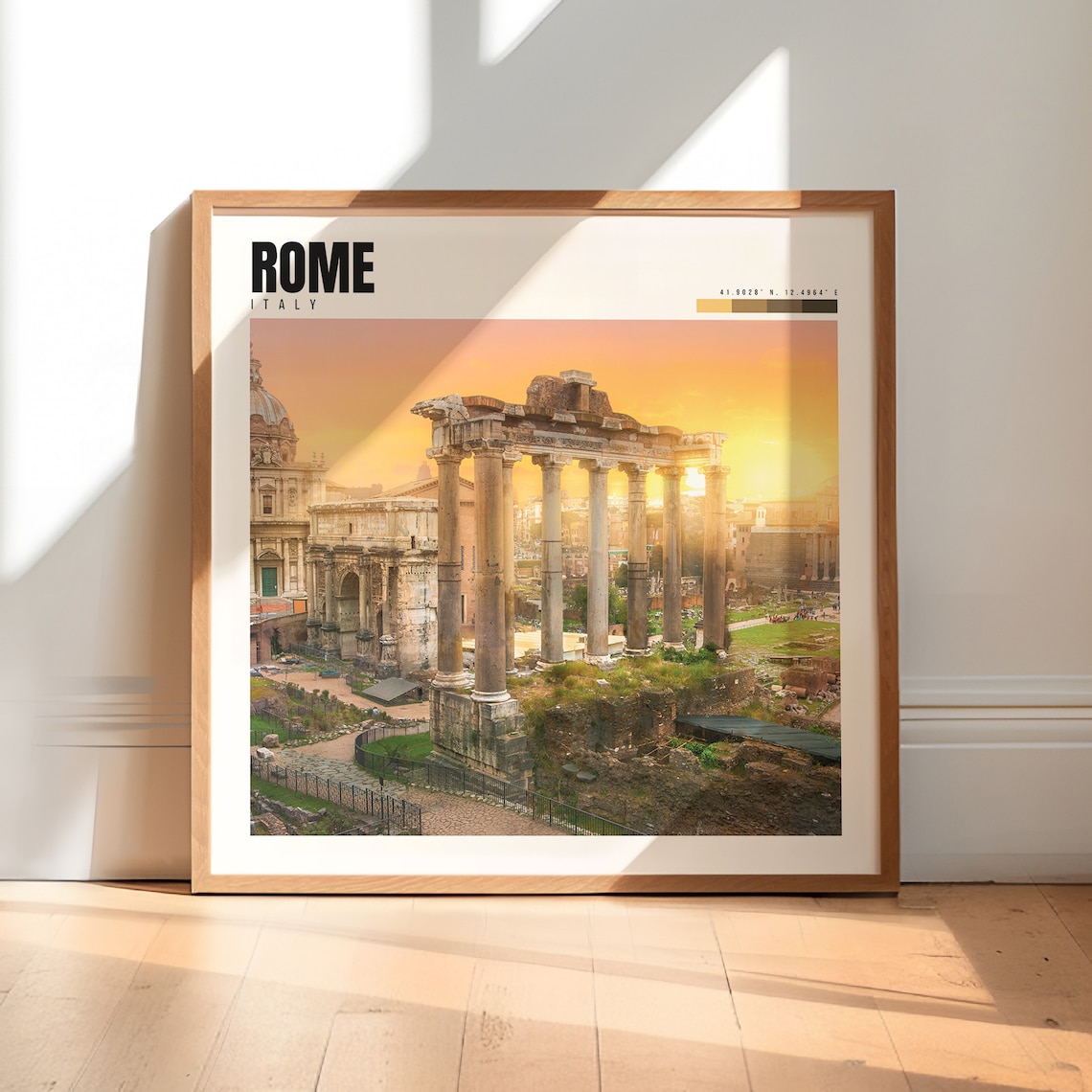 Rome Italy Roman Forum Ancient Ruins Golden Sunset Glow Travel Poster