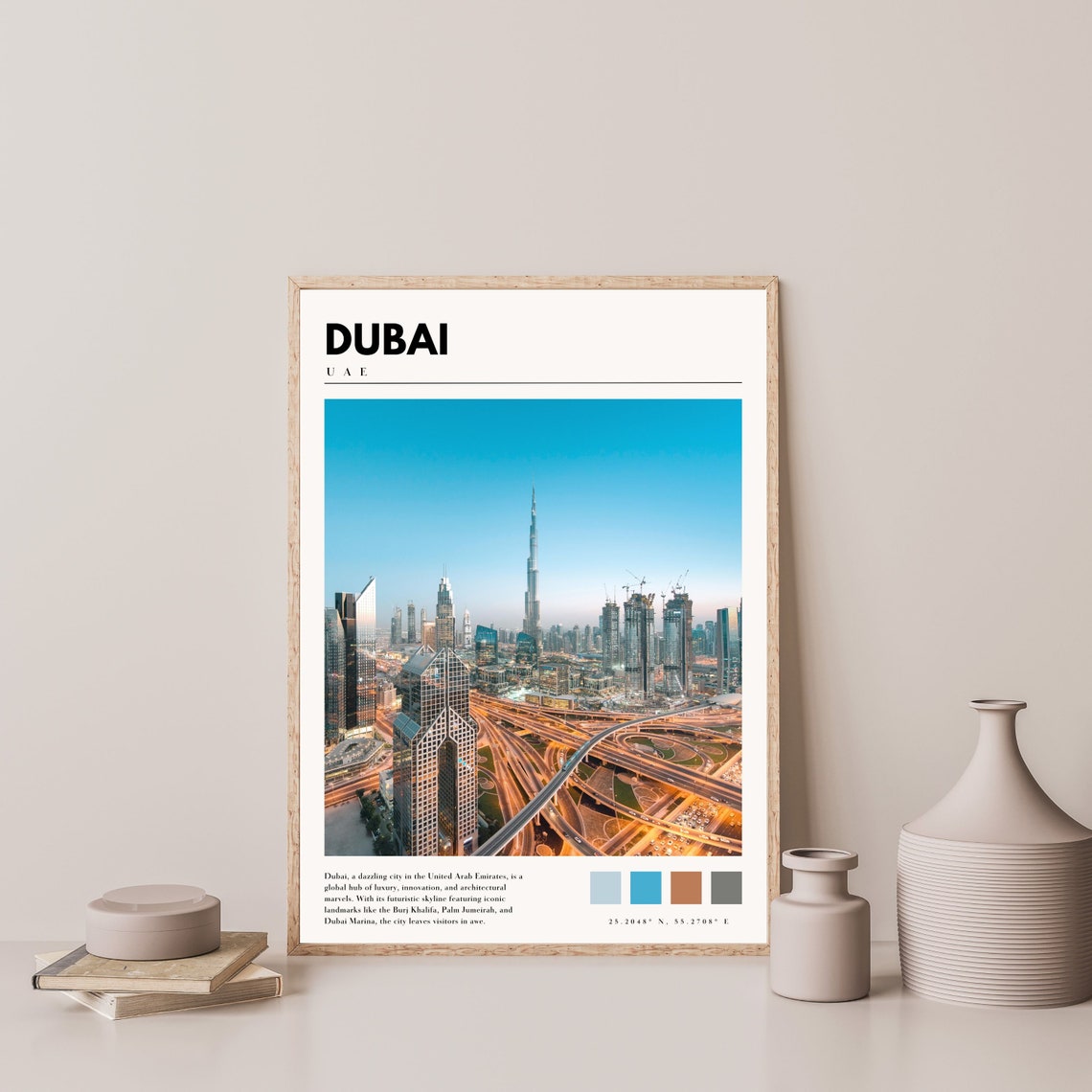 Dubai UAE Night Skyline with the Burj Khalifa from Above Poster - Image 4