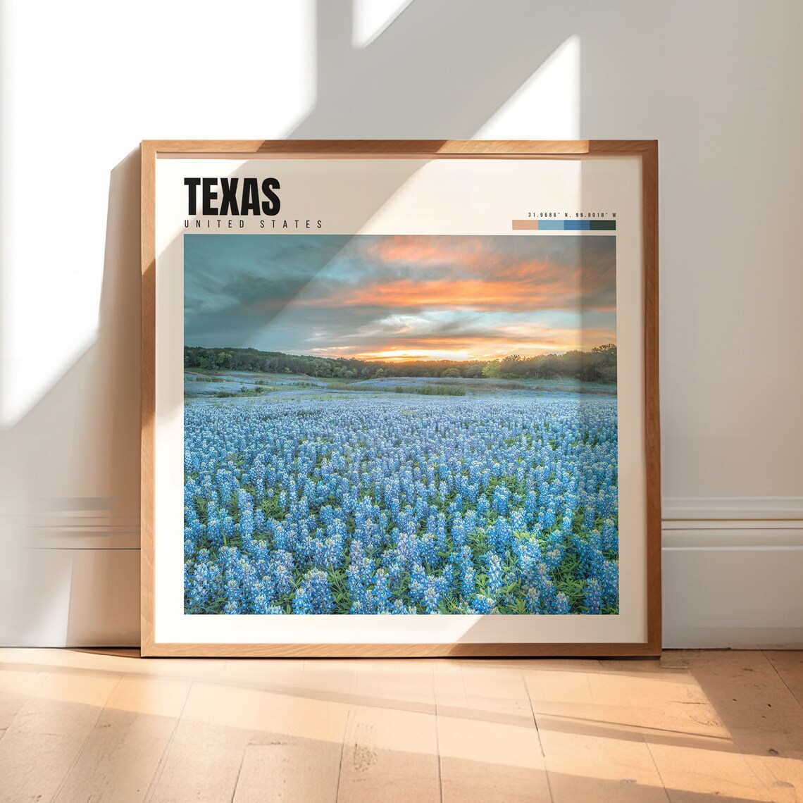 Texas Bluebonnet Poster, Texas Travel Wall Art