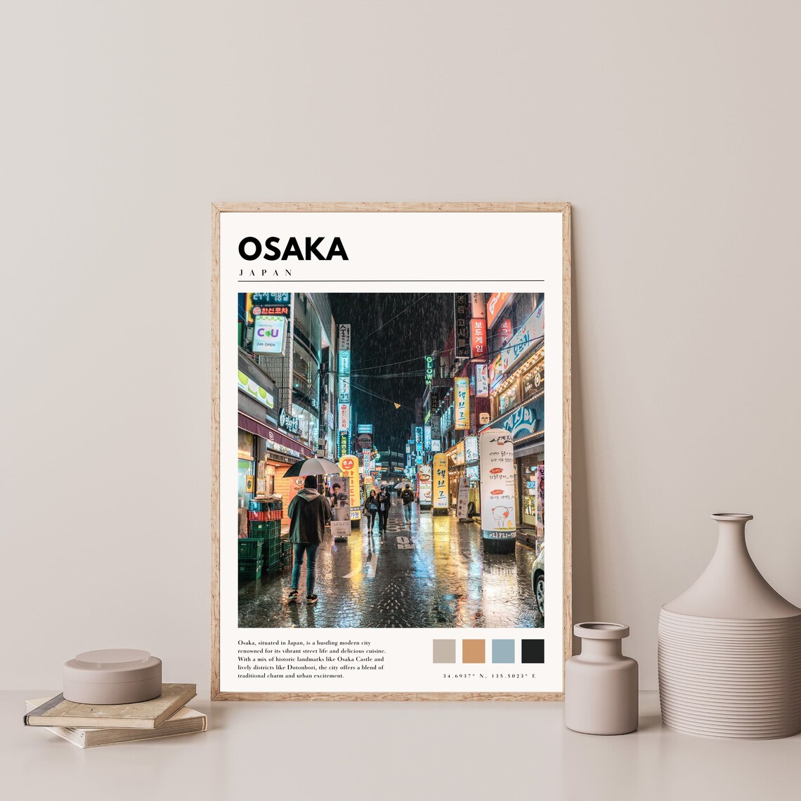 Osaka Japan Neon Street Rainy Night City Lights Glow Travel Poster - Image 4