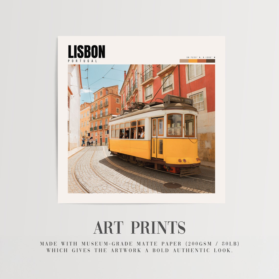 Lisbon Yellow Vintage Tram on a Cobblestone Corner Street Poster - Image 2