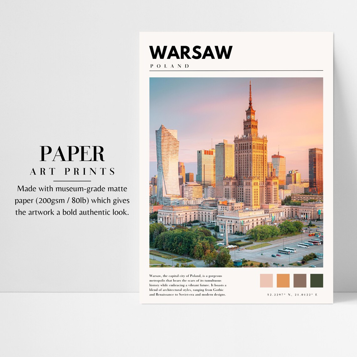 Warsaw Poland Palace of Culture Sunset Skyline City View Travel Poster - Image 3