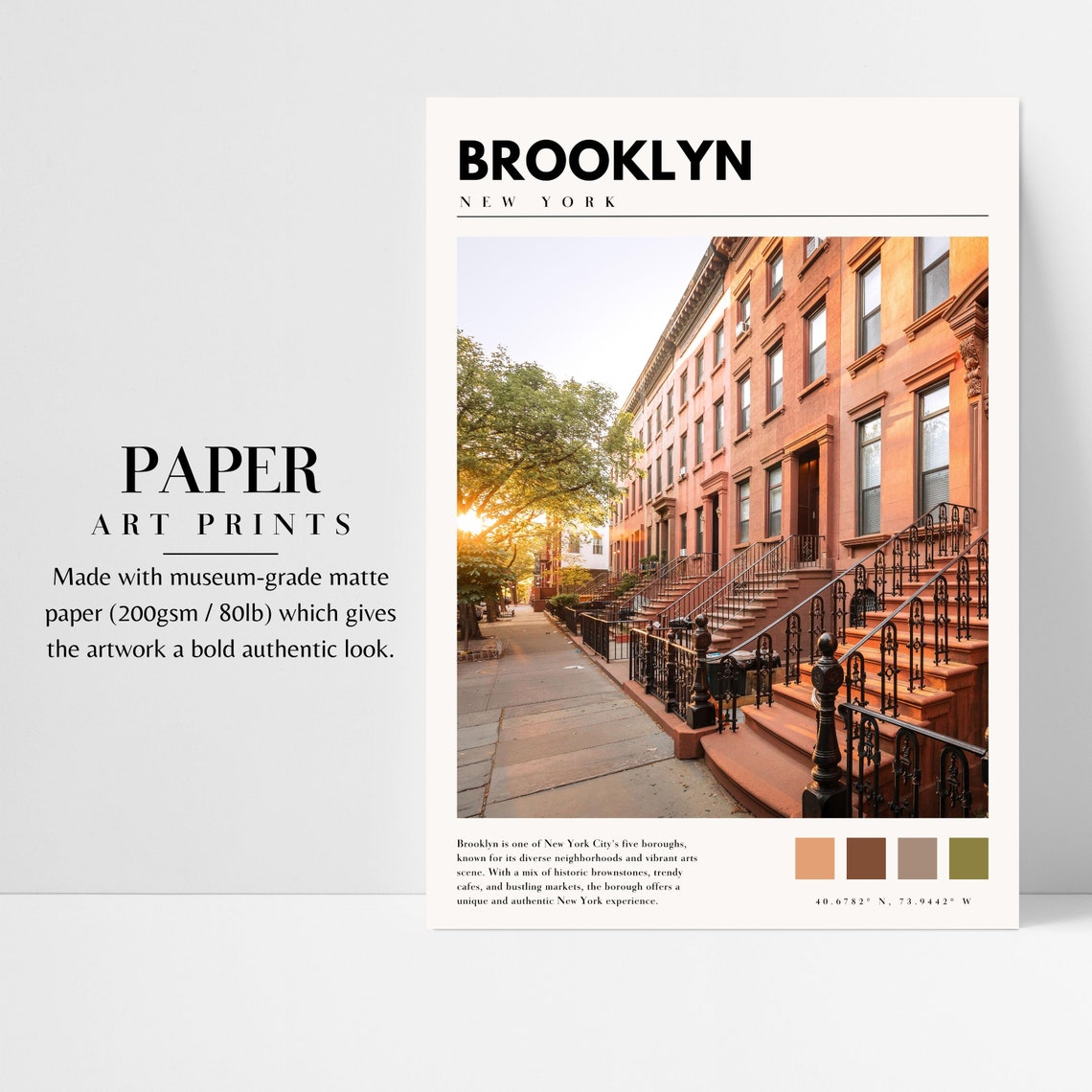 Brooklyn New York Brownstone Street Stoops Autumn Neighborhood Poster - Image 3