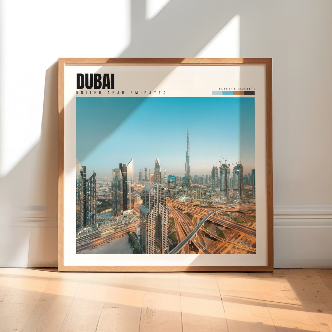 Dubai UAE Burj Khalifa City Skyline Highway Night Lights Poster