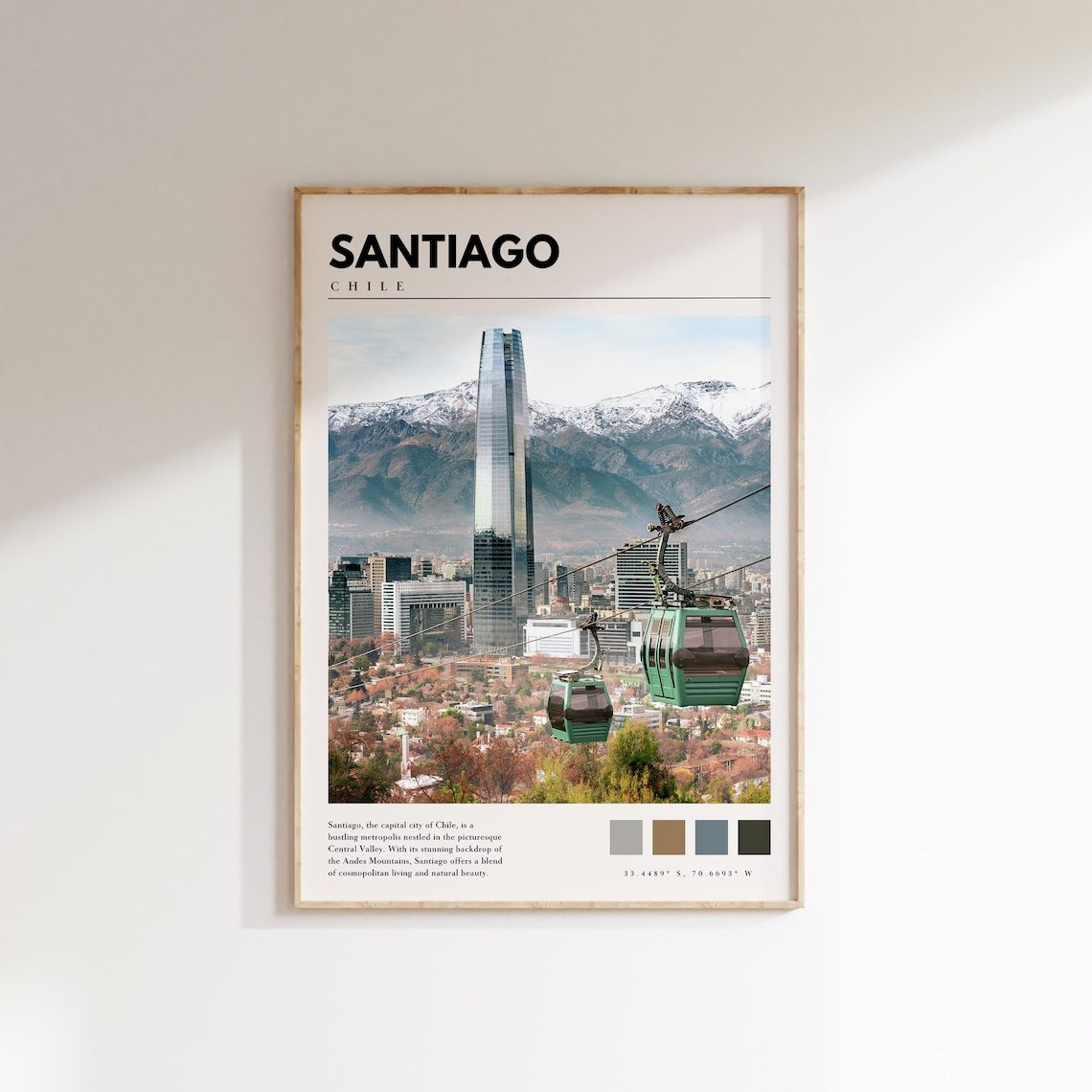 Santiago Chile Cable Cars Snow Capped Andes Skyline View Travel Poster