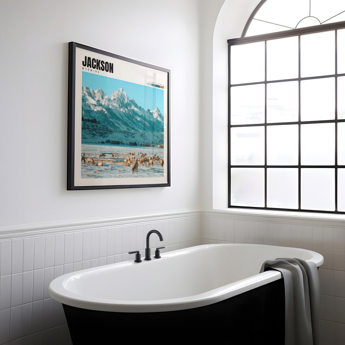 Jackson Wyoming Grand Teton Snow Peaks Elk Herd Winter Poster - Image 2