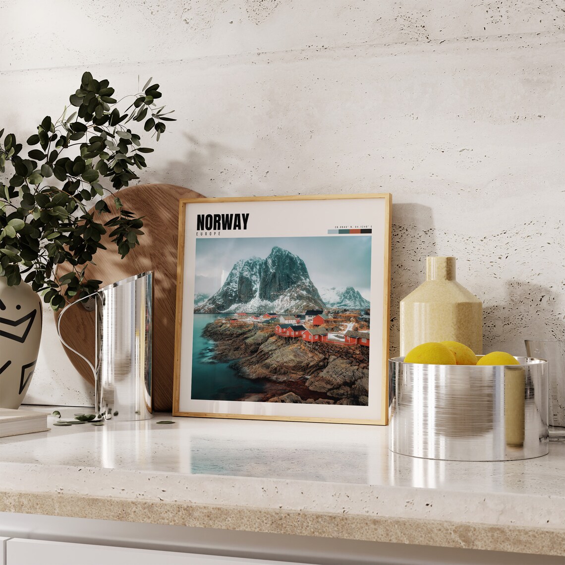 Norway Lofoten Red Fishing Cabins Beneath Snowy Peaks Poster - Image 4