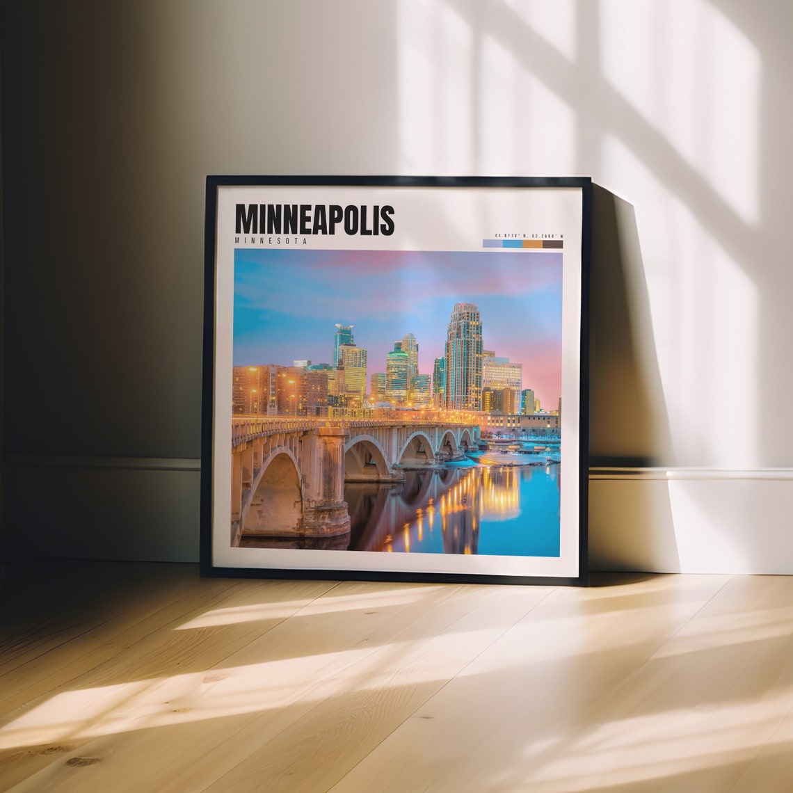 Minneapolis Minnesota Downtown Skyline River Bridge Dusk Poster - Image 3