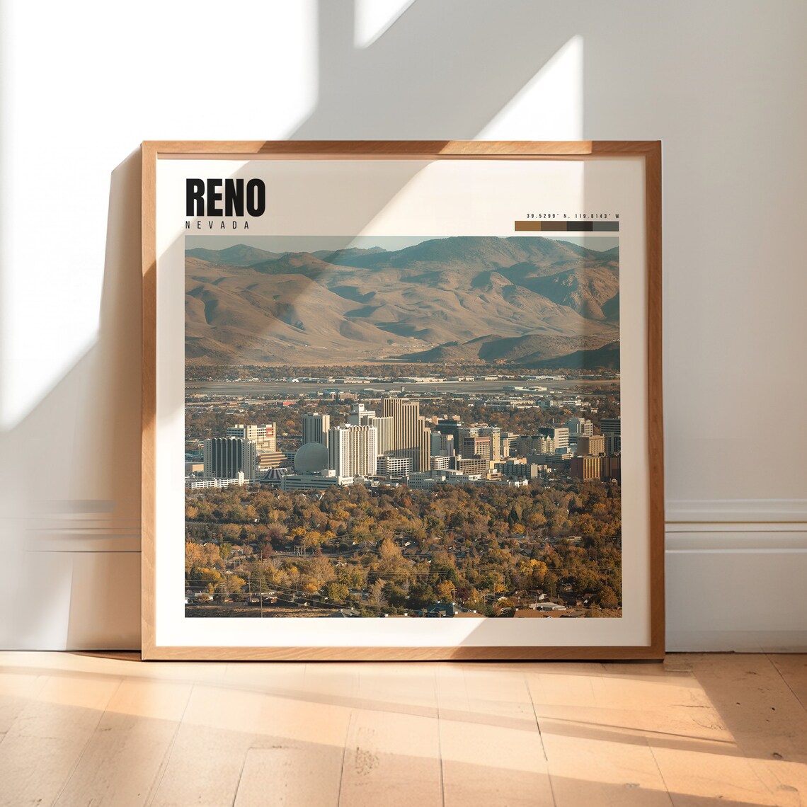 Reno Nevada City Skyline Desert Mountains Aerial Daytime Poster
