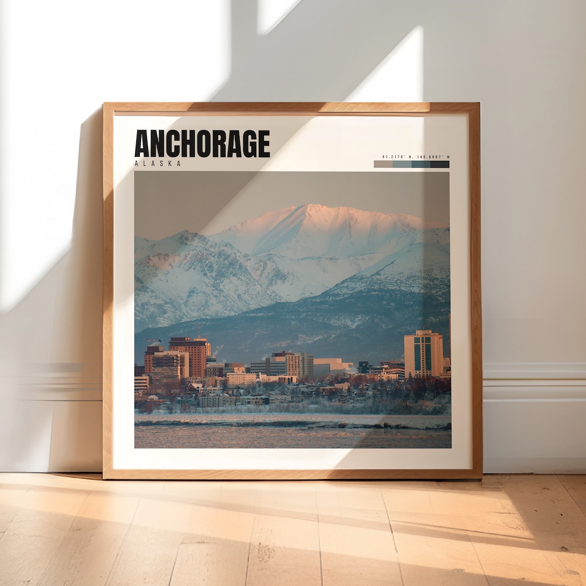 Anchorage Alaska Snowy Mountain Skyline Winter Travel Poster
