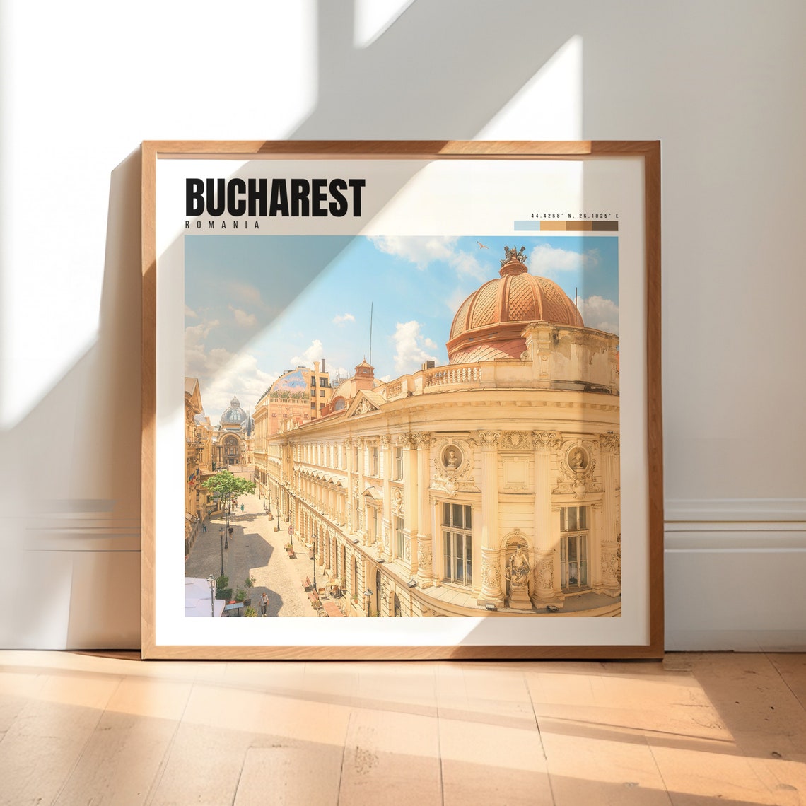 Bucharest Romania Old Town Domed Building Cobblestone Street Poster