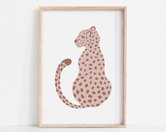 Blush Pink Leopard Nursery Safari Animal Wall Decor Art Poster