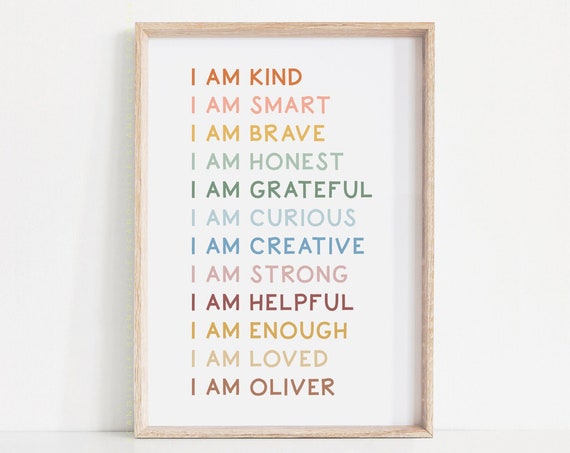 Personalized Name Positive Affirmations Kids Art Print