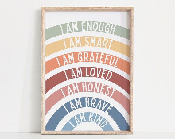 Rainbow Affirmations Wall Art Affirmations For Kids Colorful Wall Art Inspirational Nursery Wall Art Positive Affirmations
