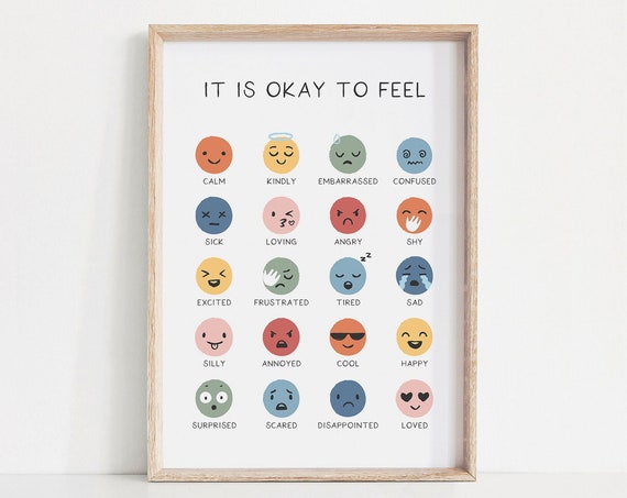 Its Okay To Feel Poster Rainbow Classroom Decor Classroom Poster Quote Educational Wall Art Feelings Chart Print Playroom Wall Art Decor