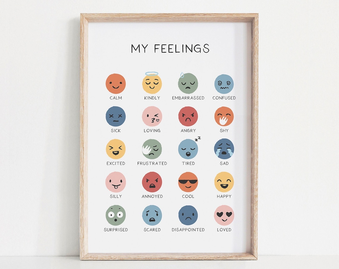 My Feelings Cute Emotions Chart Poster For Kids Classroom Decor