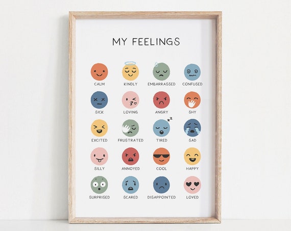 Feelings Poster Emotions Chart For Kids Rainbow Classroom Decor Quote Educational Wall Art Feelings Chart Print Playroom Wall Art Decor