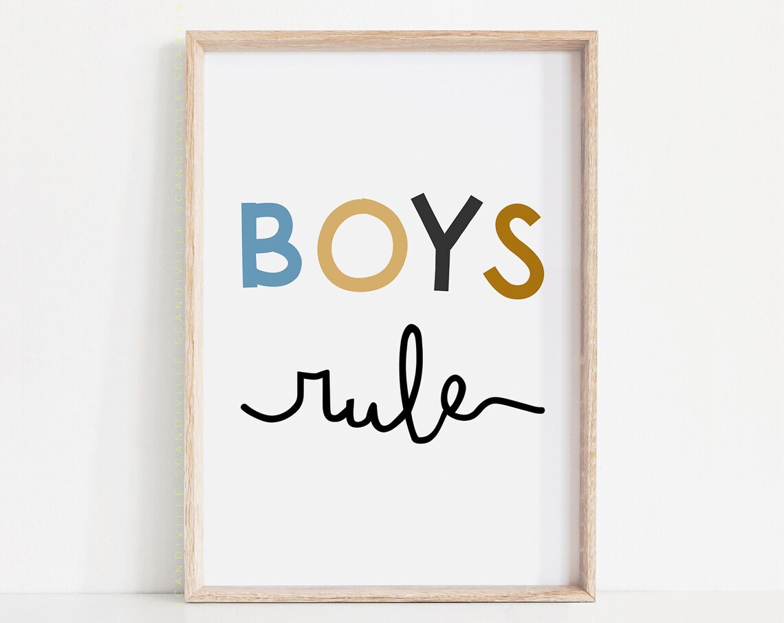 Boys Rule Colorful Lettering Script Quote Boys Bedroom Poster