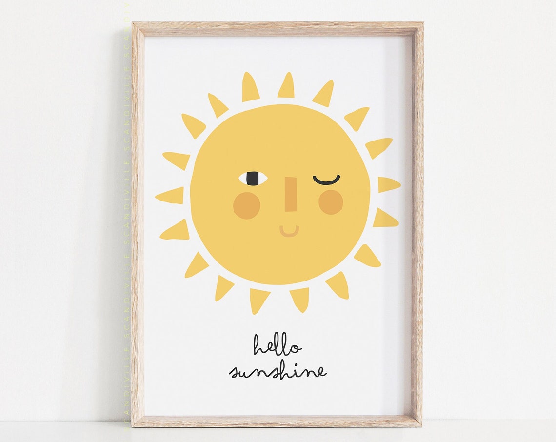 Hello Sunshine Smiling Sun Face Yellow Nursery Kids Wall Art - Image 4