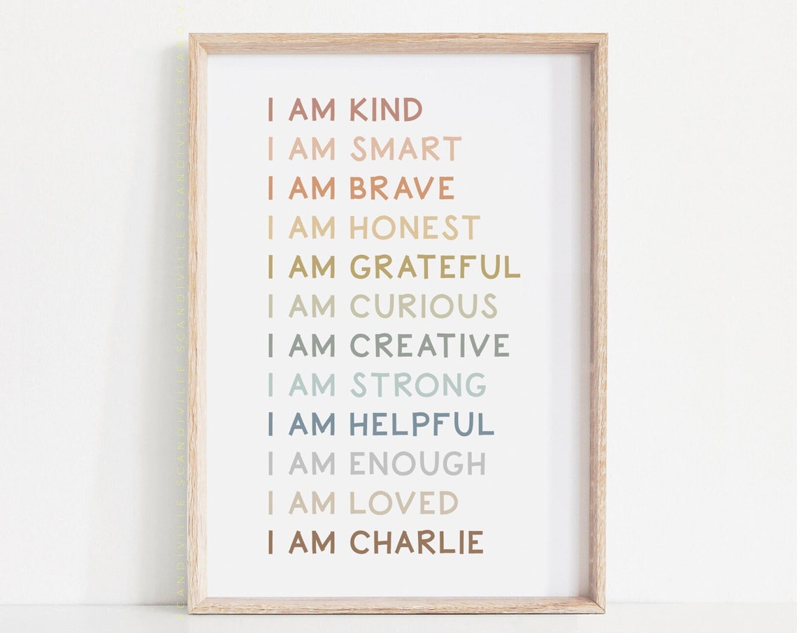 I Am Charlie Personalized Name Positive Affirmations Kids Poster