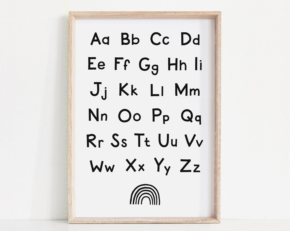Monochrome Alphabet Aa To Zz Poster With Rainbow Kids Nursery - Image 4