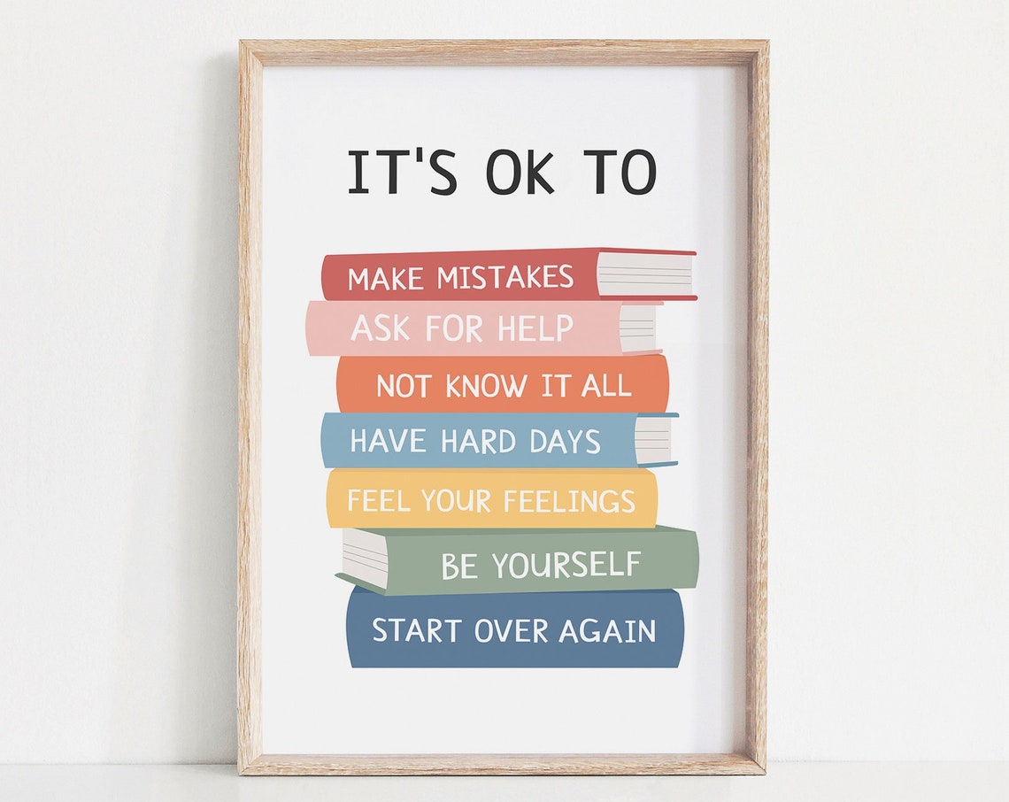 Its Ok To Make Mistakes Book Stack Classroom Poster For Kids